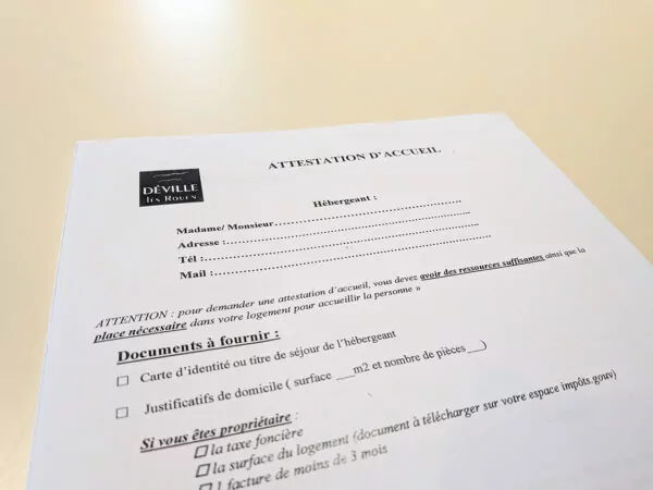 Document d'attestation d'accueil à remplir