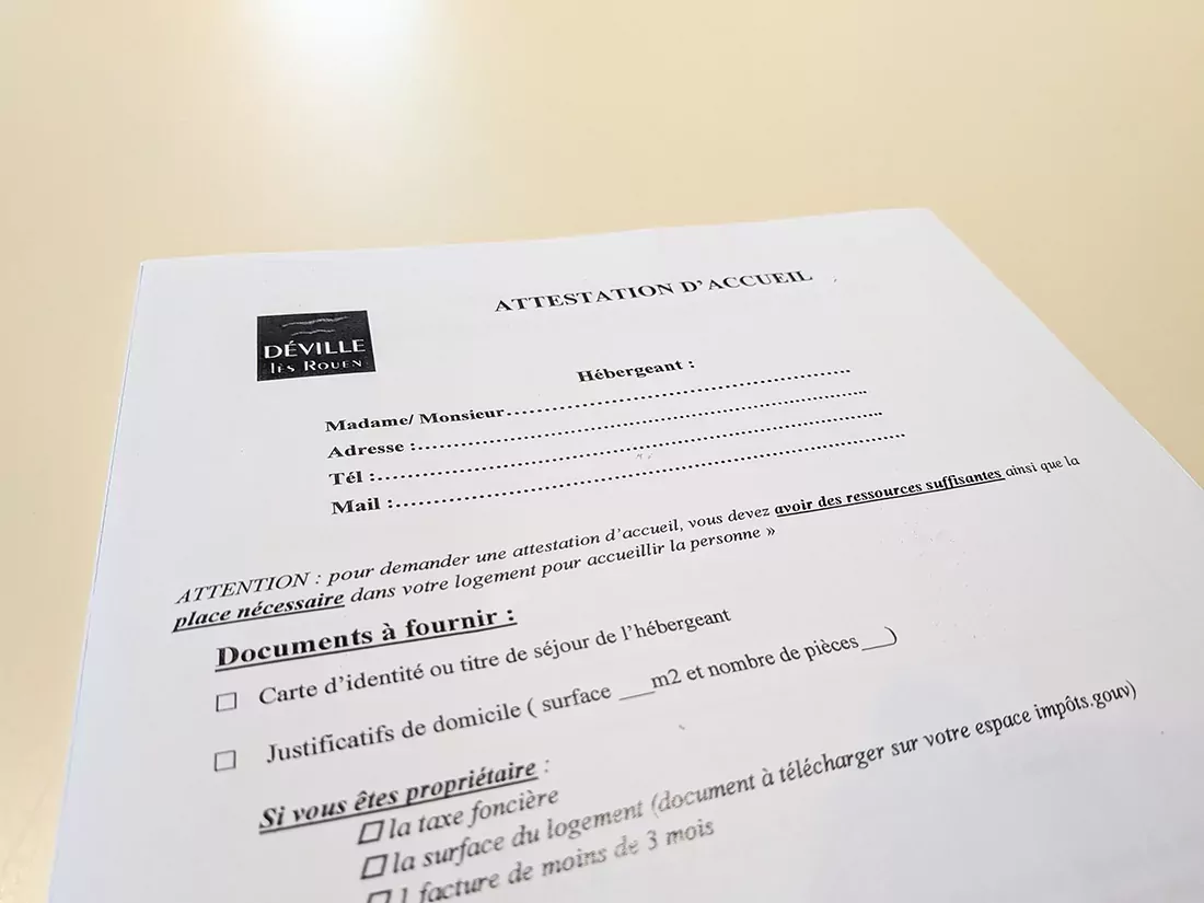 Document d'attestation d'accueil à remplir