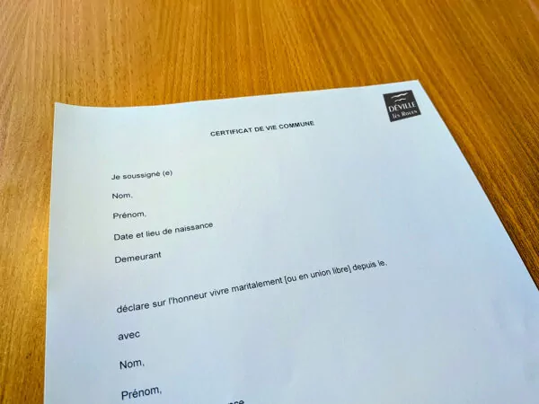 Attestation de vie commune à remplir