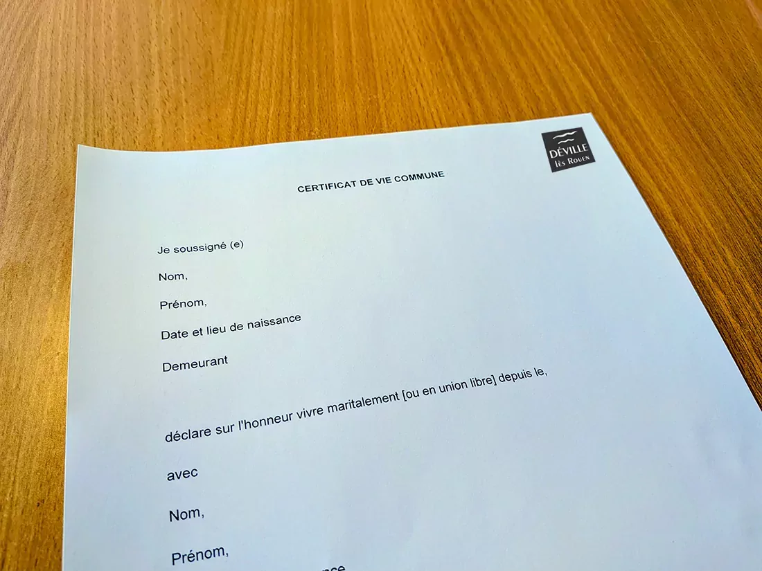 Attestation de vie commune à remplir