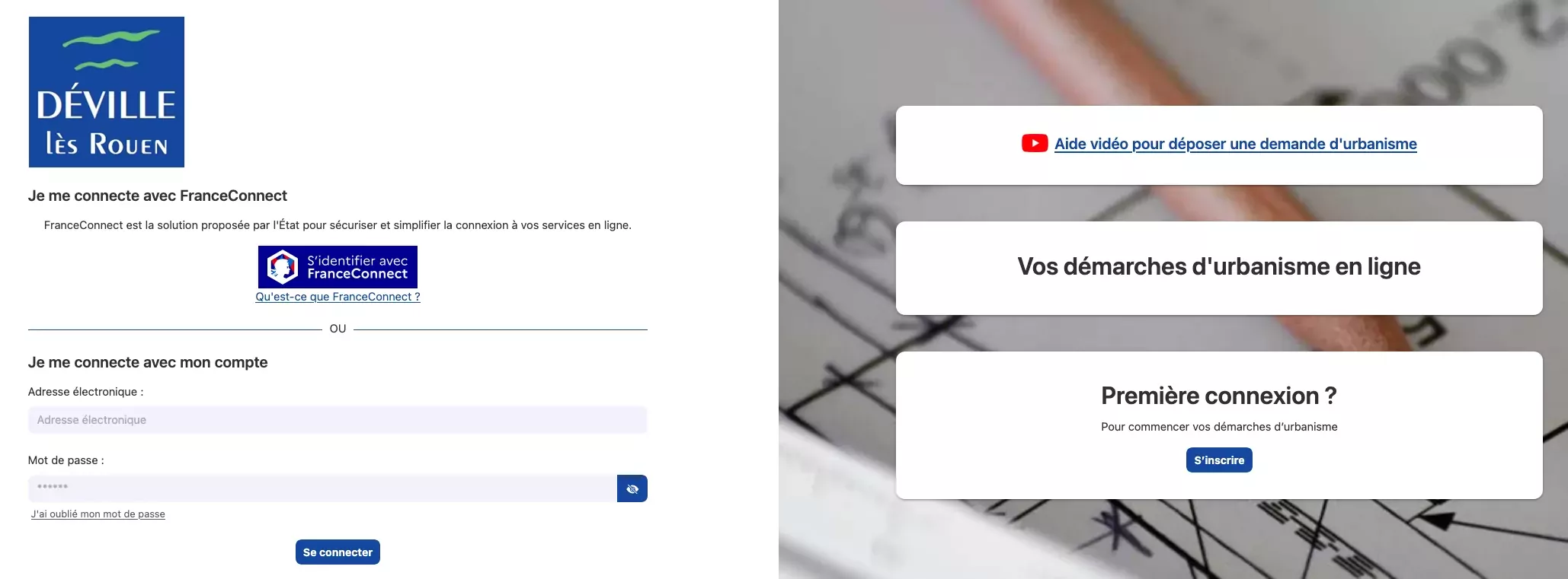 Capture de l'interface du Guichet numérique urbanisme de Déville lès Rouen